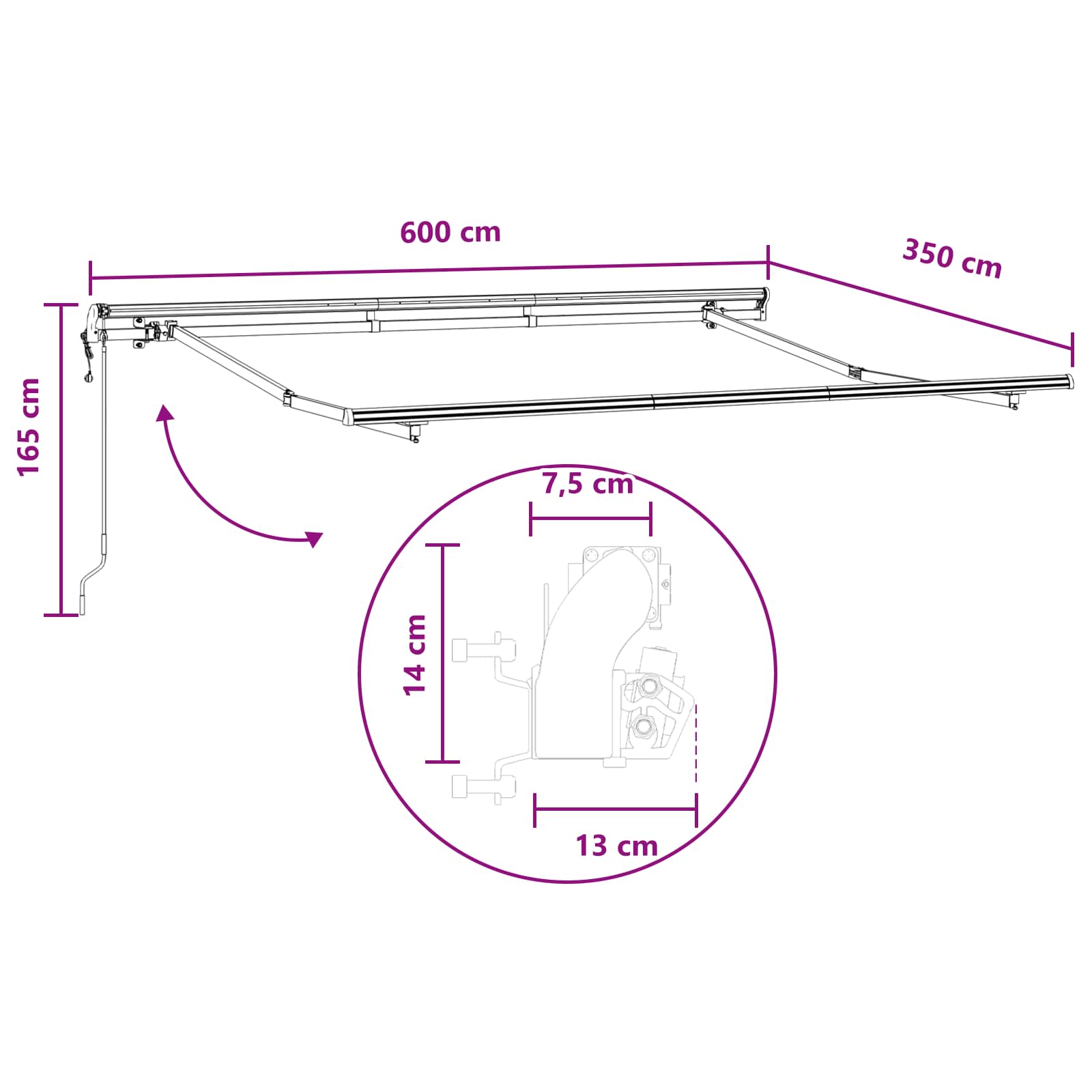 vidaXL Markiza wysuwana Szarobeżowy 600 × 350 cm Tkanina i aluminium