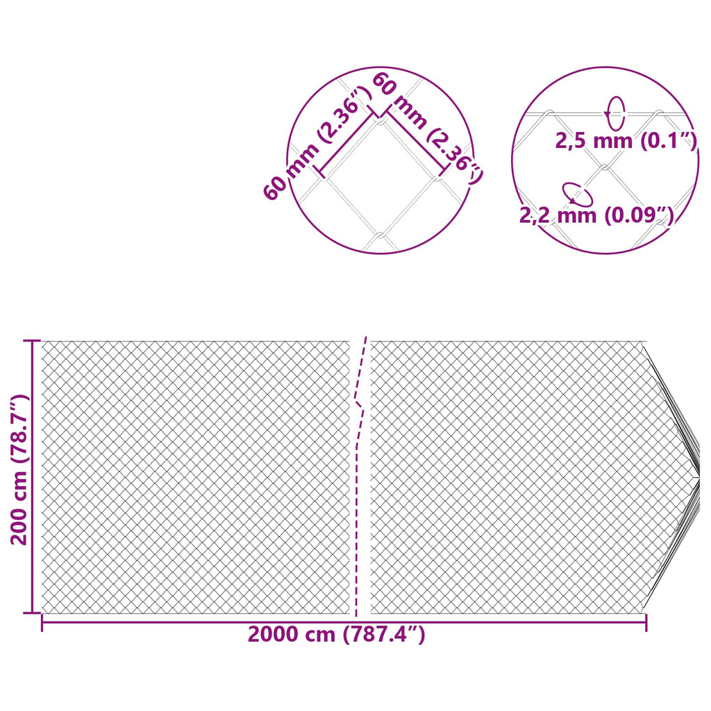 vidaXL Ogrodzenie łańcuchowe Zielony 2 x 20 m Stal