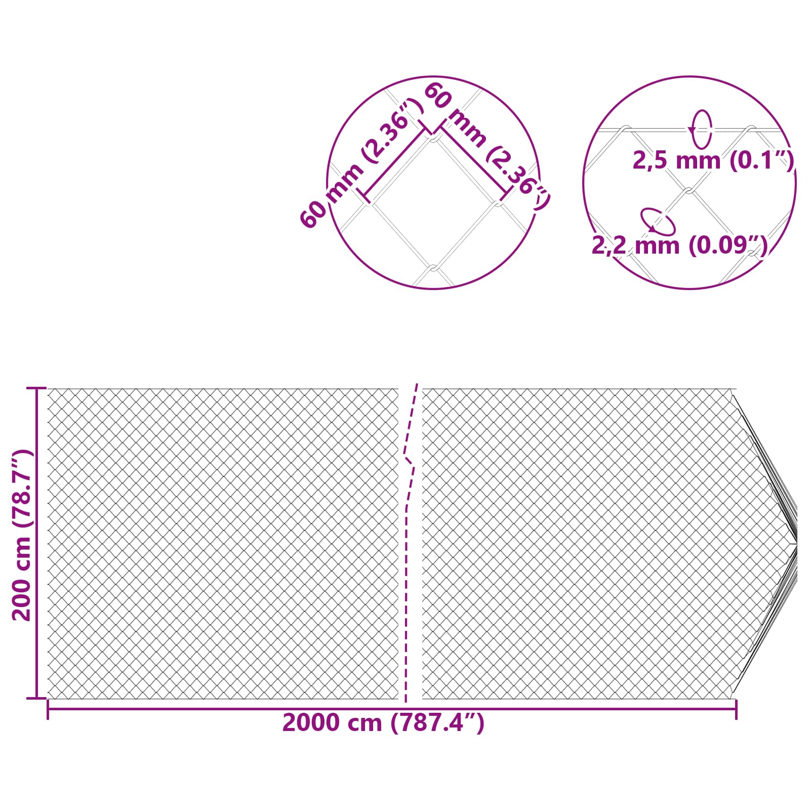 vidaXL Ogrodzenie łańcuchowe Zielony 2 x 20 m Stal