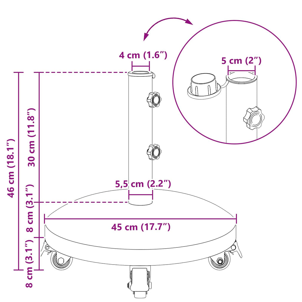 vidaXL Podstawa do parasola z granitu na kółkach do słupków 40-50 mm
