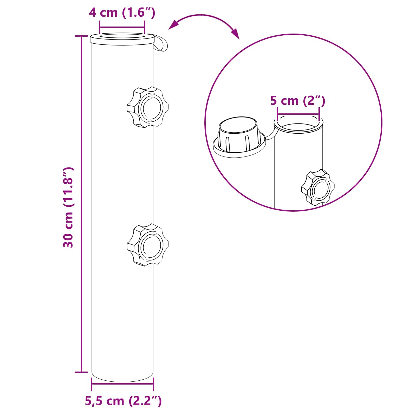 vidaXL Rura Podstawy Parasolowej 0.63 kg Naturalna Stal Nierdzewna