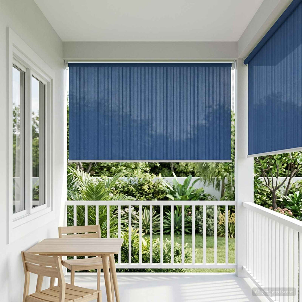 vidaXL Roleta zewnętrzna 90% blokada UV niebieski 140 x 140 cm HDPE