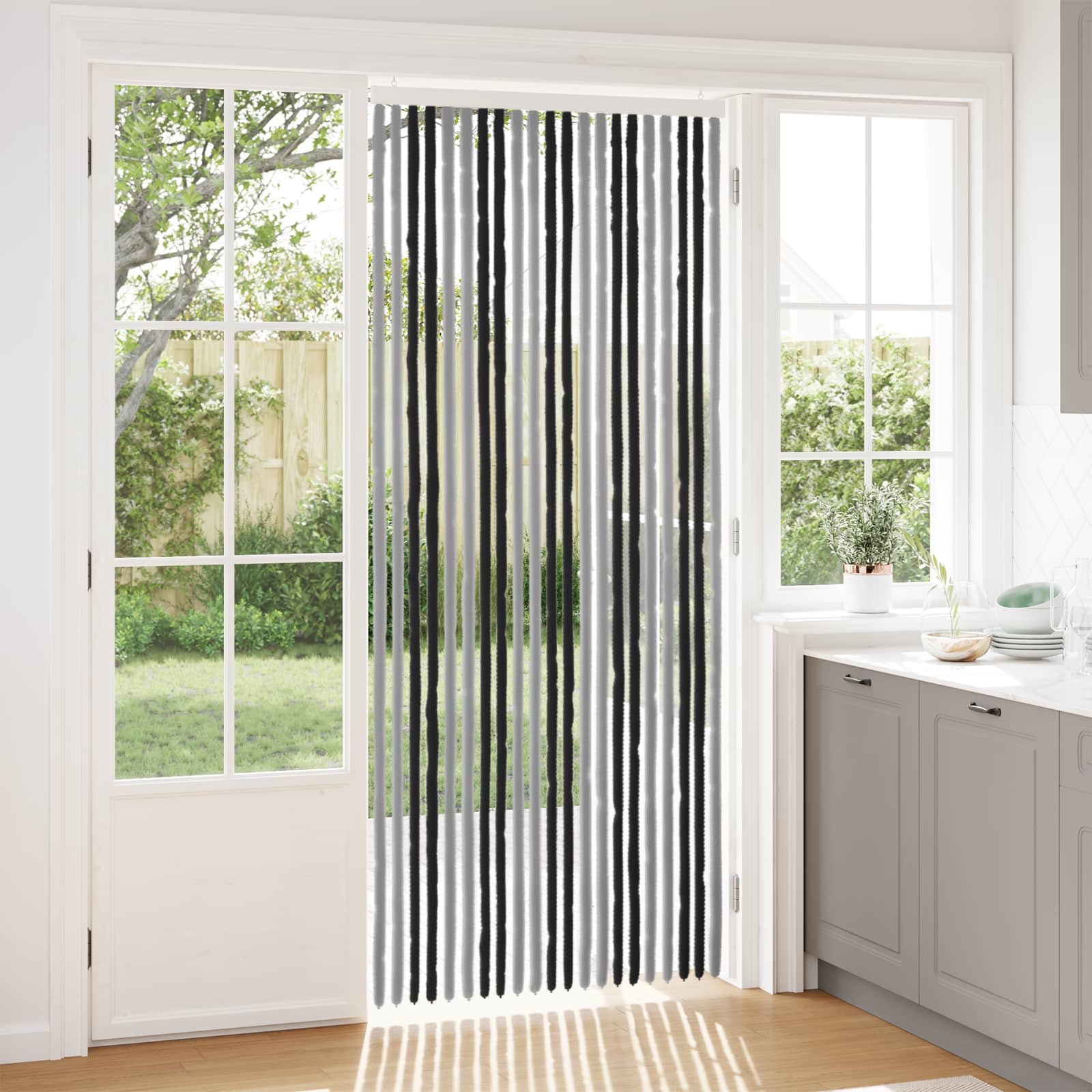 vidaXL Firanka owadobojna z chenillu Szary i czarny 90 x 220 cm