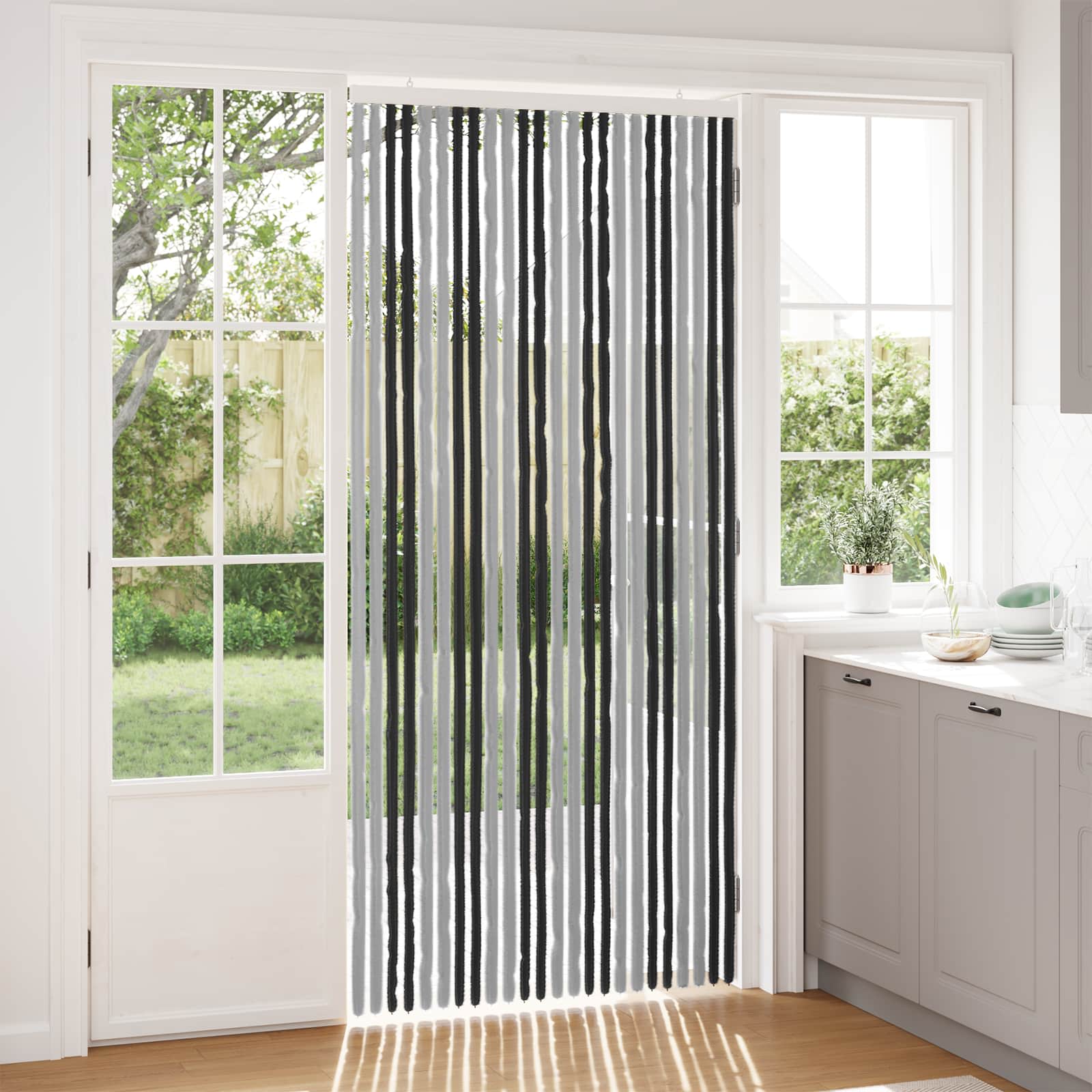 vidaXL Firanka owadobojna z chenillu Szary i czarny 100 x 220 cm