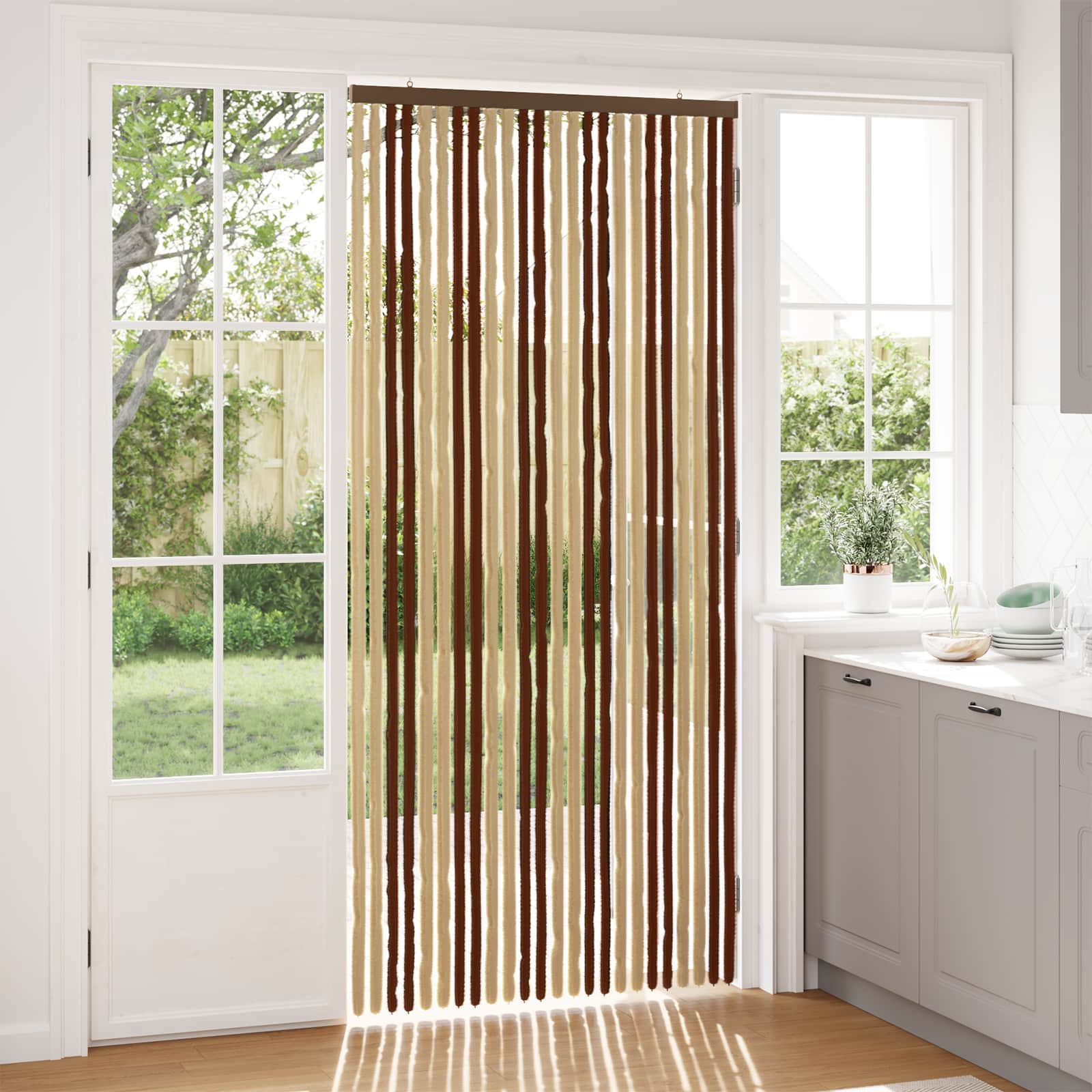vidaXL Firanka owadobojna z chenillu Brązowy i beżowy 100 x 220 cm