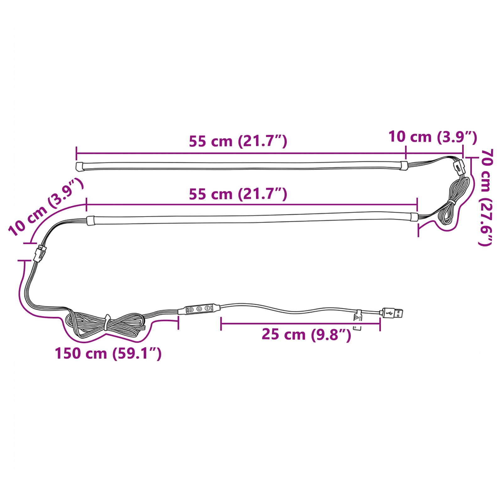 vidaXL Taśma LED 110 cm Wielokolorowe PVC