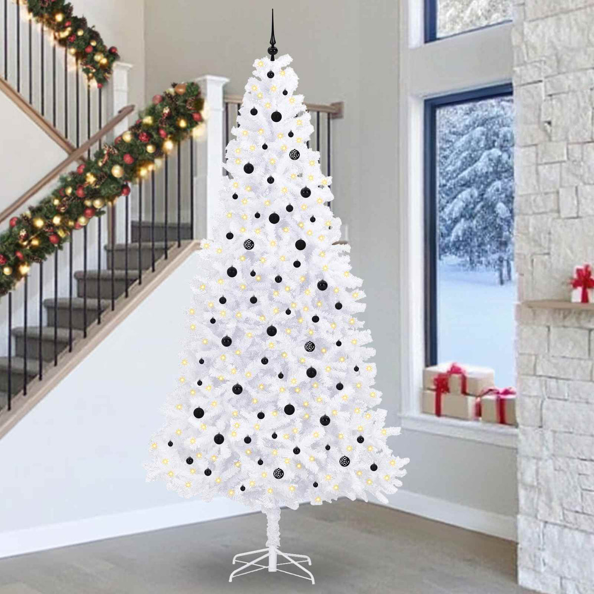 vidaXL Sztuczna choinka z 300 diodami LED Biały 300 cm PVC i stal