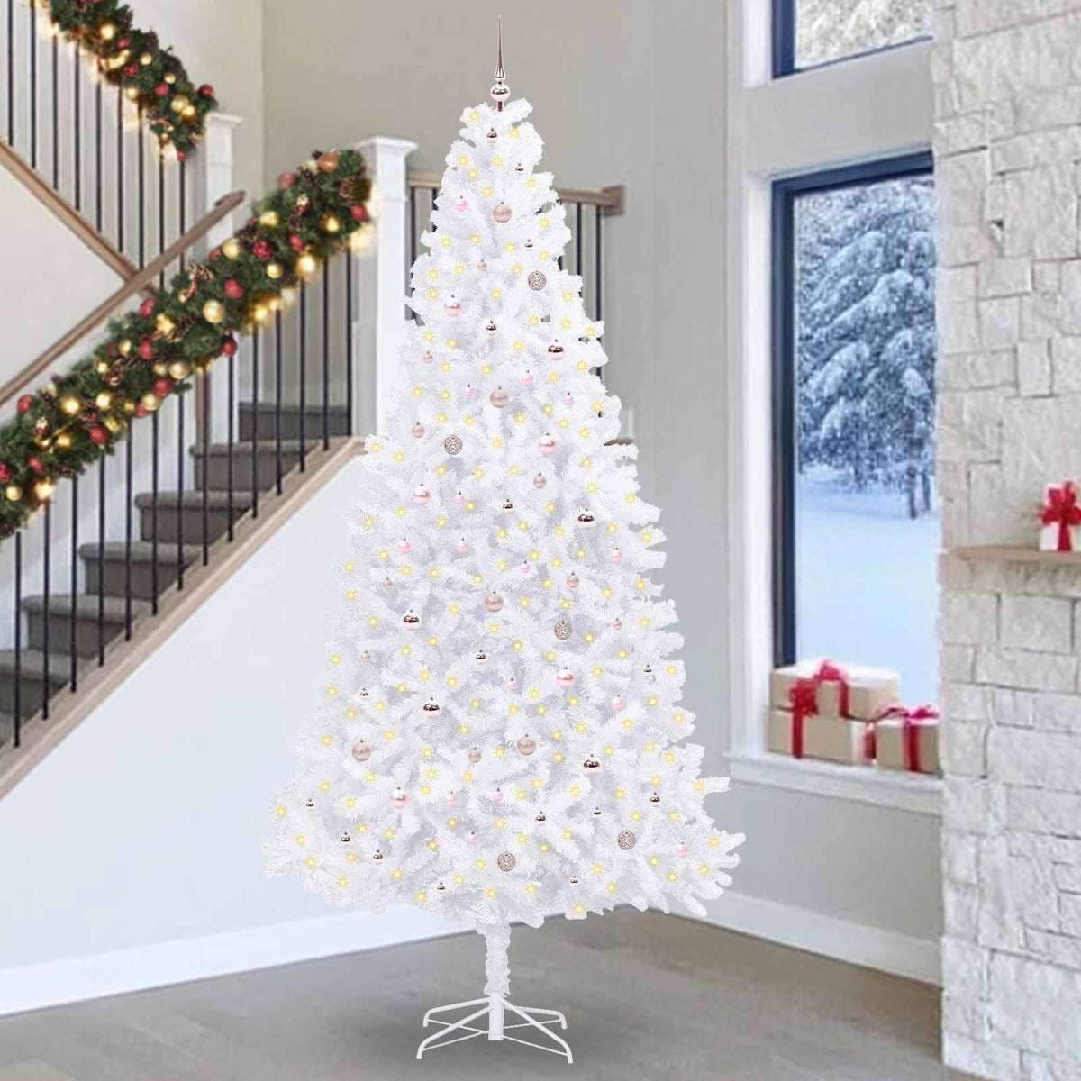 vidaXL Sztuczna choinka z 300 diodami LED Biały 300 cm PVC i stal
