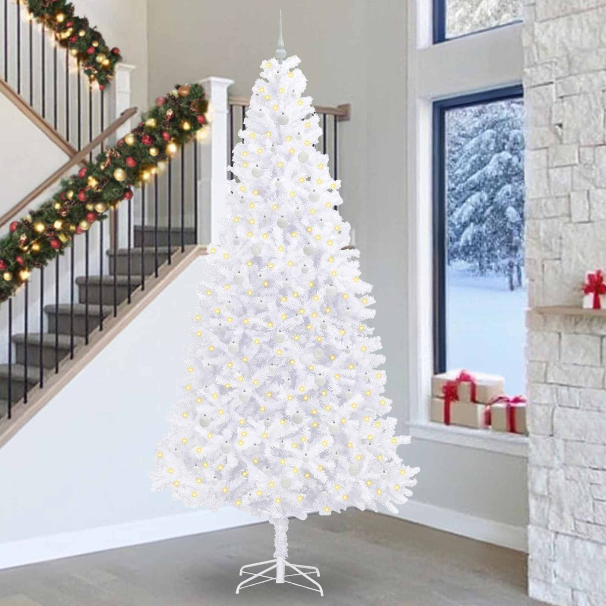 vidaXL Sztuczna choinka z 300 diodami LED Biały 300 cm PVC i stal
