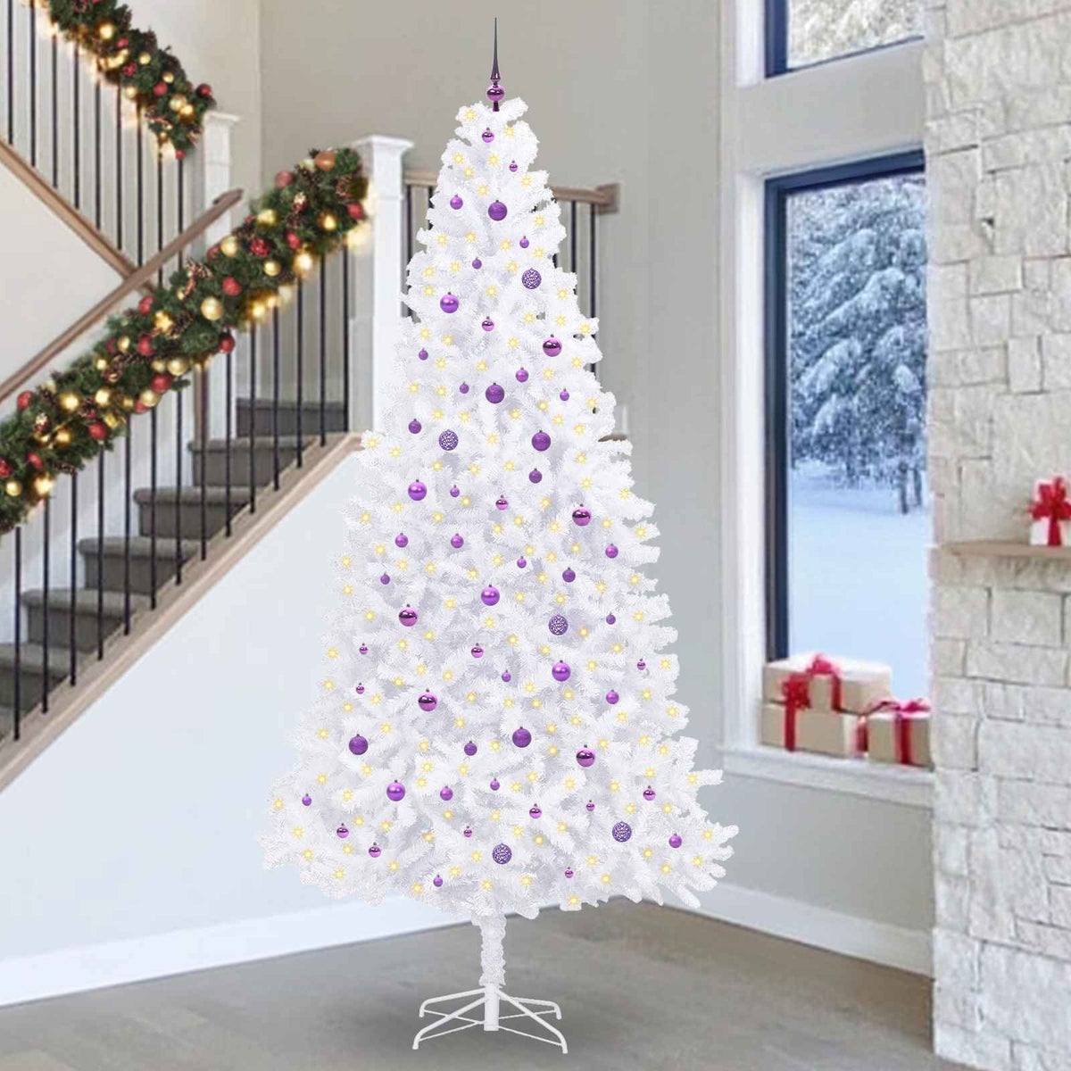 vidaXL Sztuczna choinka z 300 diodami LED Biały 300 cm PVC i stal