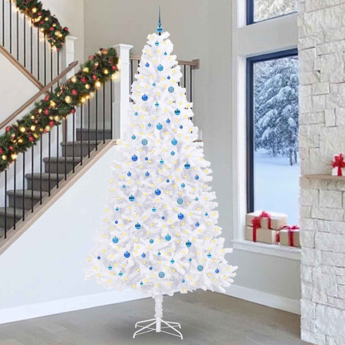 vidaXL Sztuczna choinka z 300 diodami LED Biały 300 cm PVC i stal