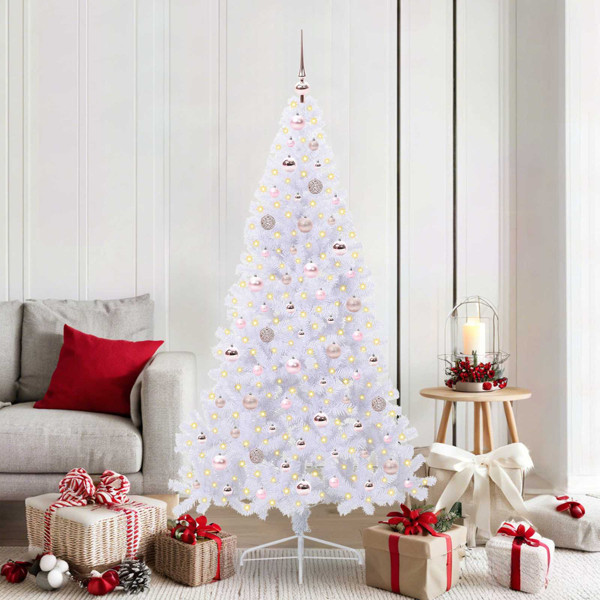 vidaXL Sztuczna choinka z 300 diodami LED Biały 180 cm PVC i stal