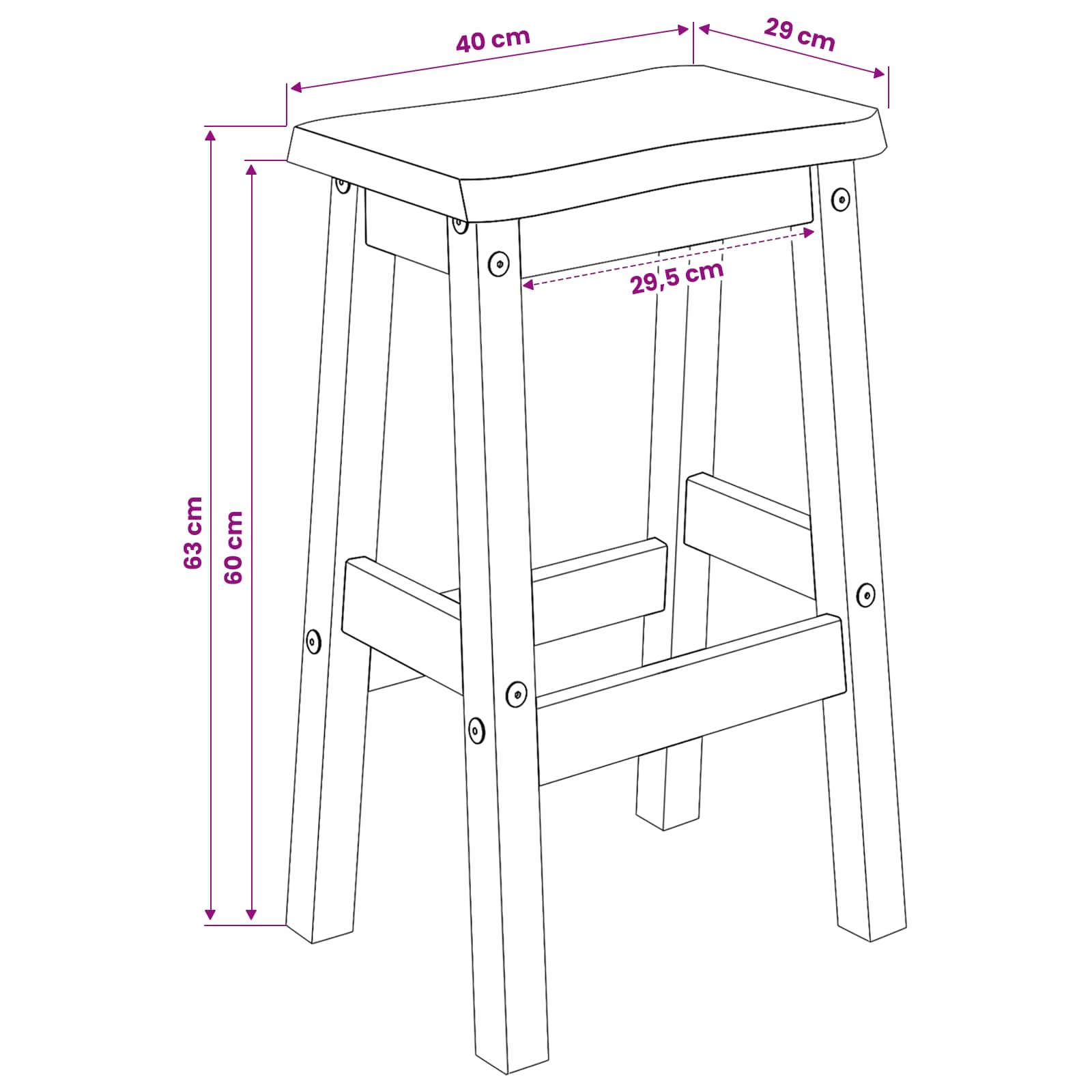 VidaXL Wysoki stołek barowy EKAI 2 pcs Czarny 40 x 29 x 63 cm