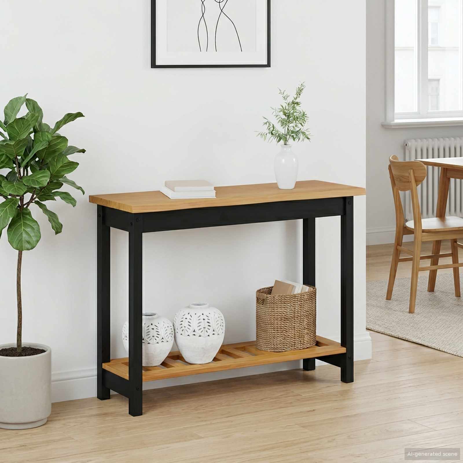 VidaXL Konsola EKAI Czarny 112 x 35 x 76 cm Lite drewno sosnowe