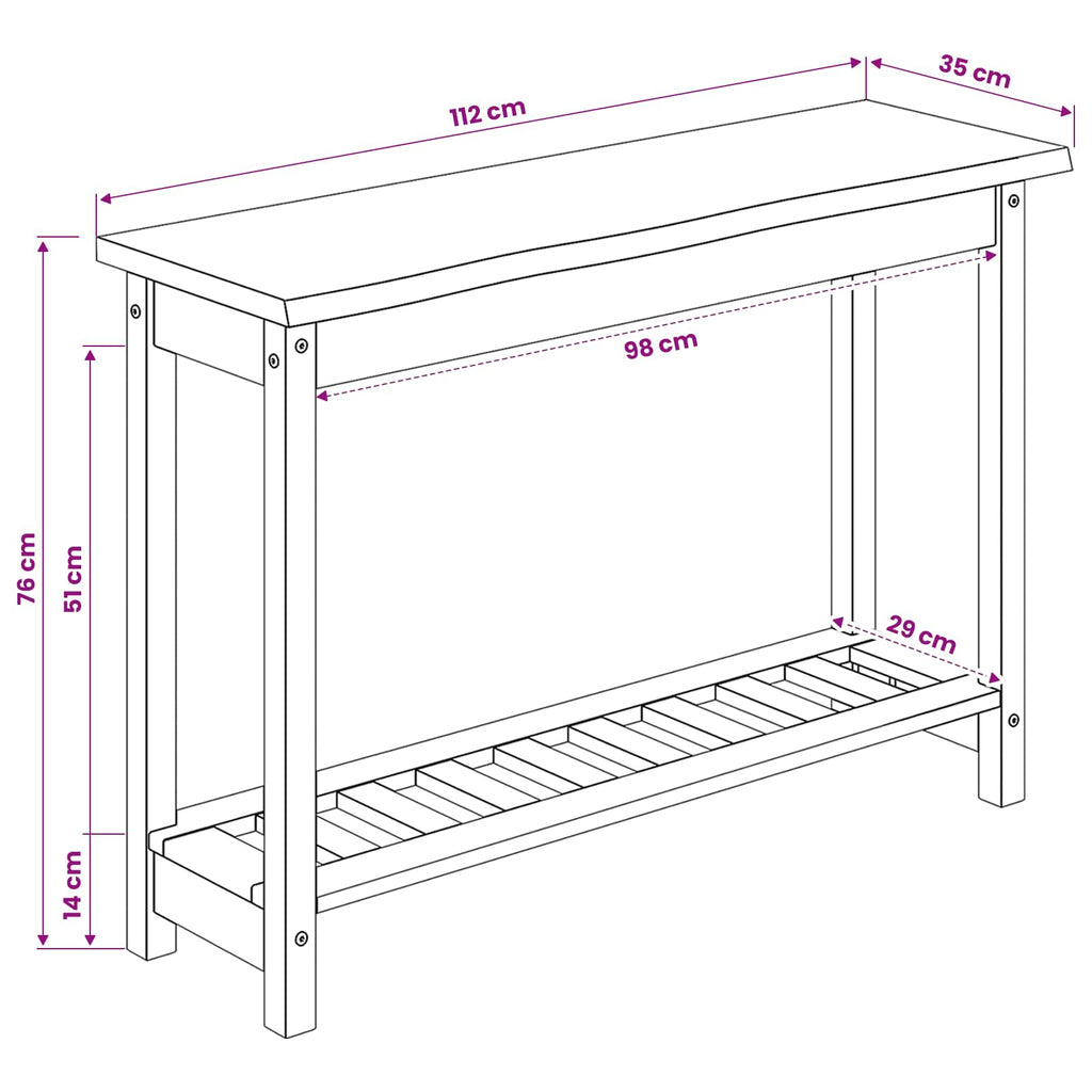 VidaXL Konsola z półką EKAI Biały 112 x 35 x 76 cm Lite drewno sosnowe