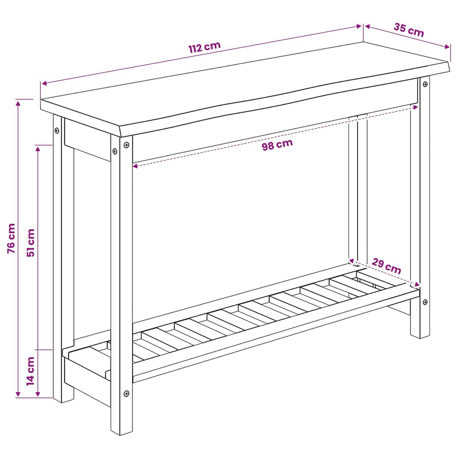 VidaXL Konsola z półką EKAI Biały 112 x 35 x 76 cm Lite drewno sosnowe