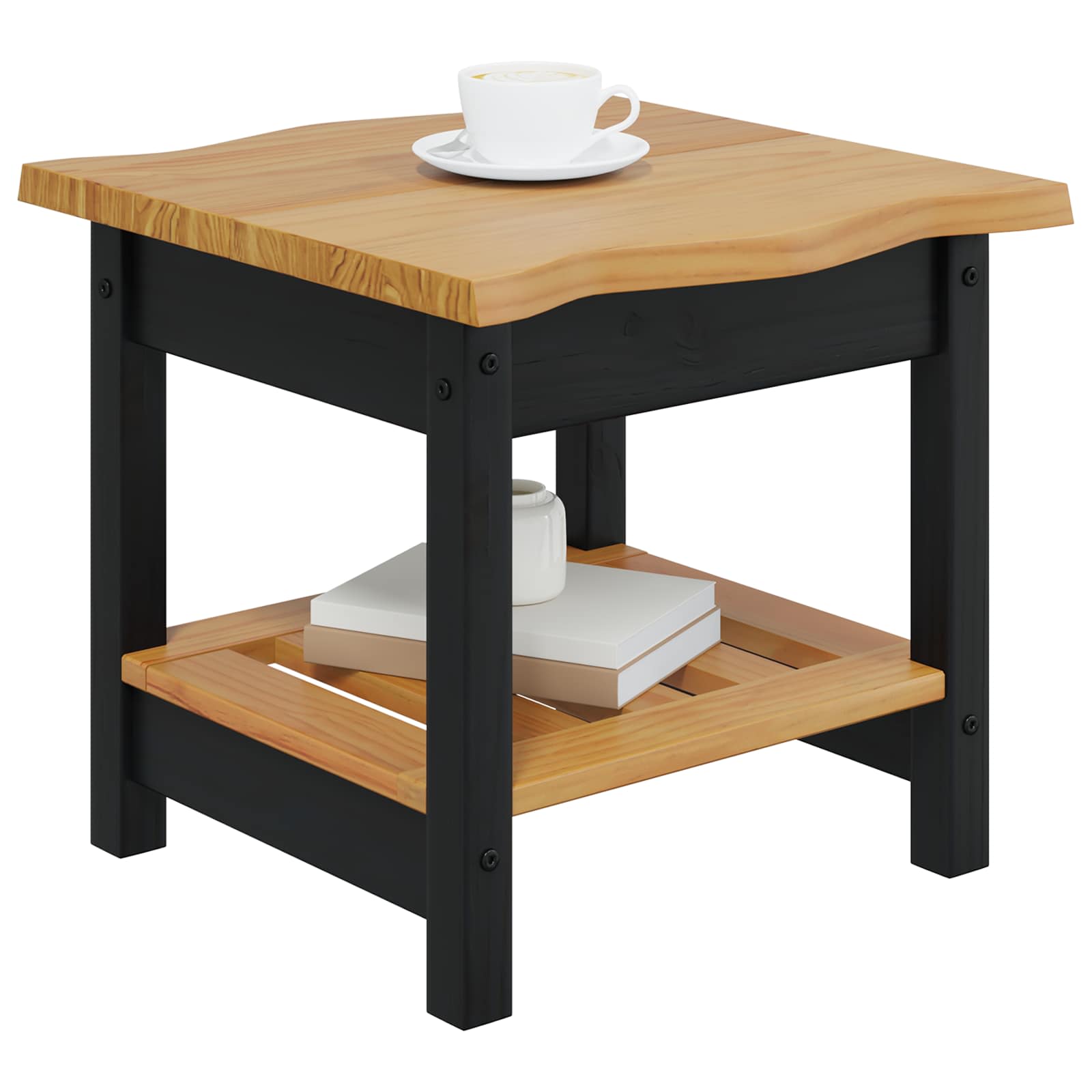 VidaXL Stolik boczny EKAI Czarny 50 x 50 x 45,5 cm Lite drewno sosnowe