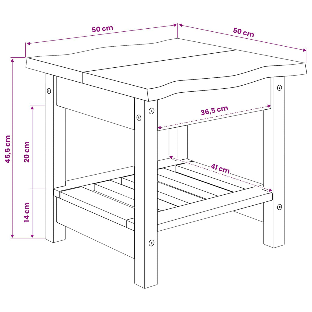 VidaXL Stolik boczny EKAI Czarny 50 x 50 x 45,5 cm Lite drewno sosnowe