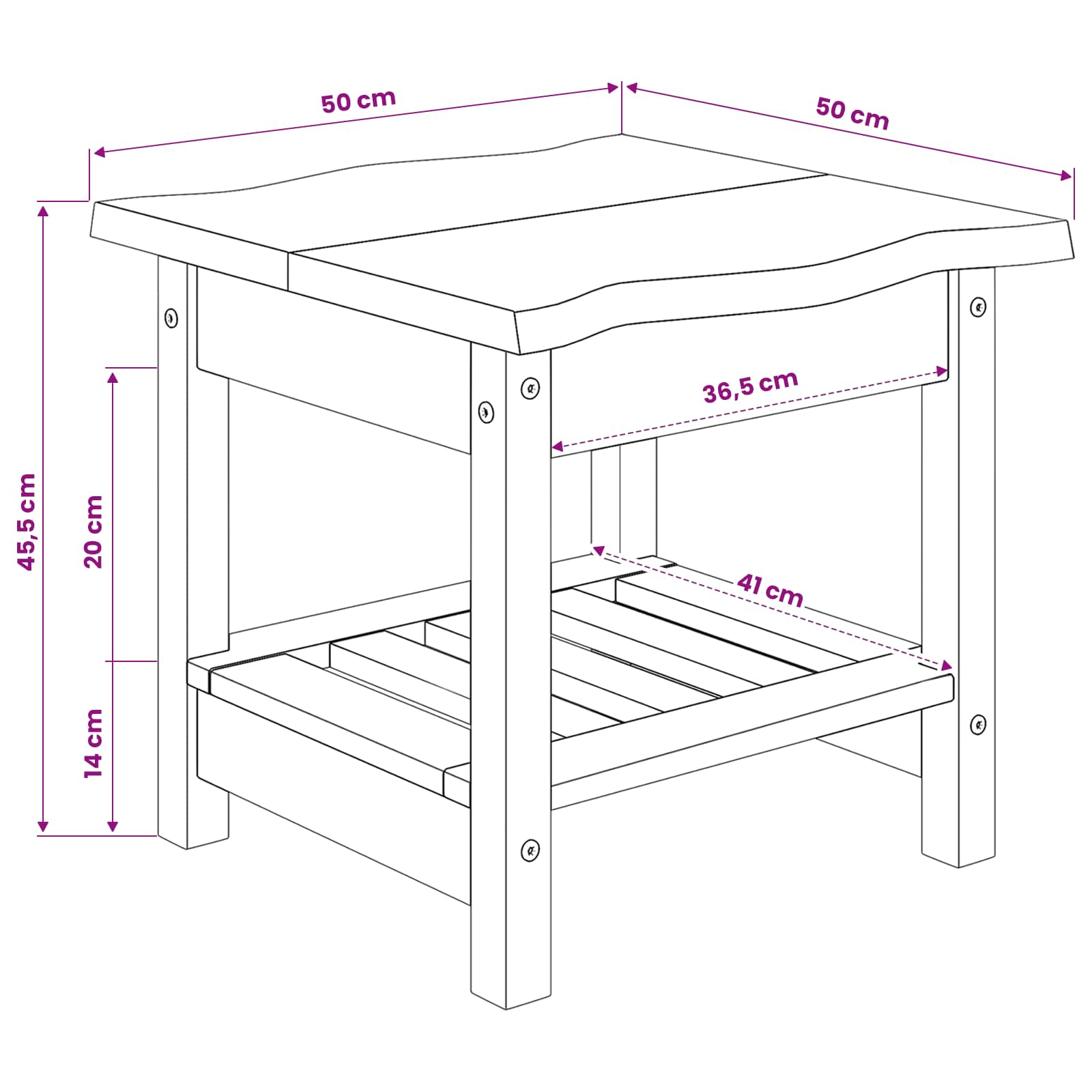 VidaXL Stolik boczny EKAI Czarny 50 x 50 x 45,5 cm Lite drewno sosnowe