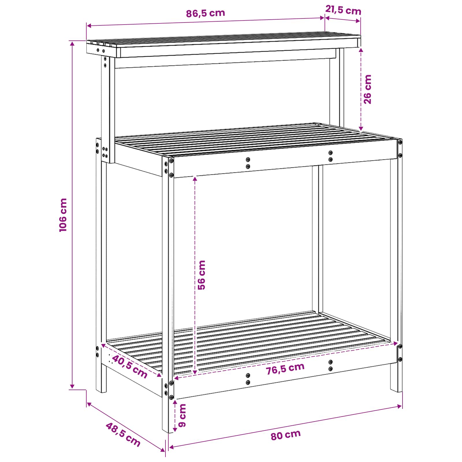 vidaXL Zewnętrzny stół do przesadzania 86,5 x 48,5 x 106 cm Biały