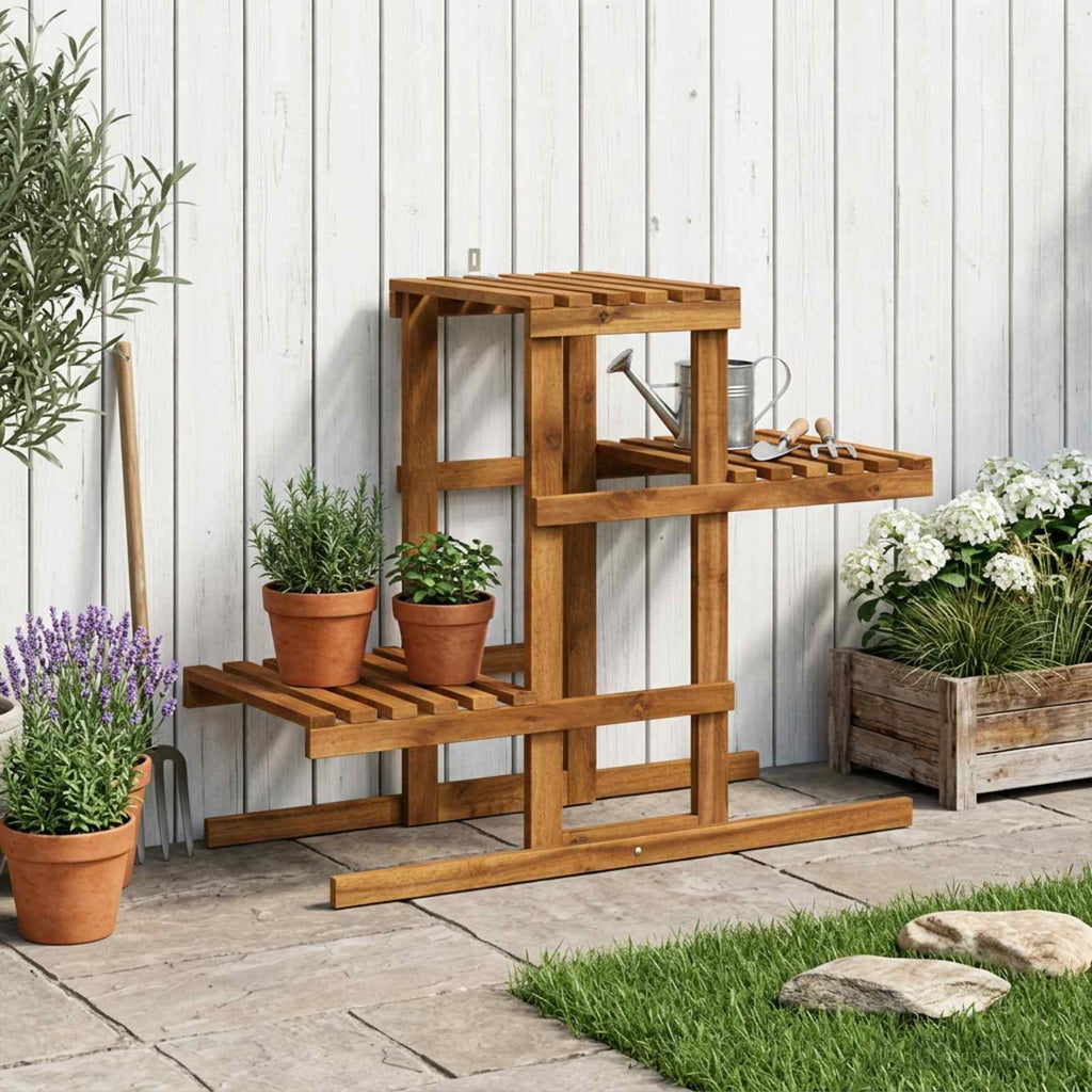 vidaXL Stojak na rośliny naturalny 82 x 36 x 60 cm Lite Drewno Akacji
