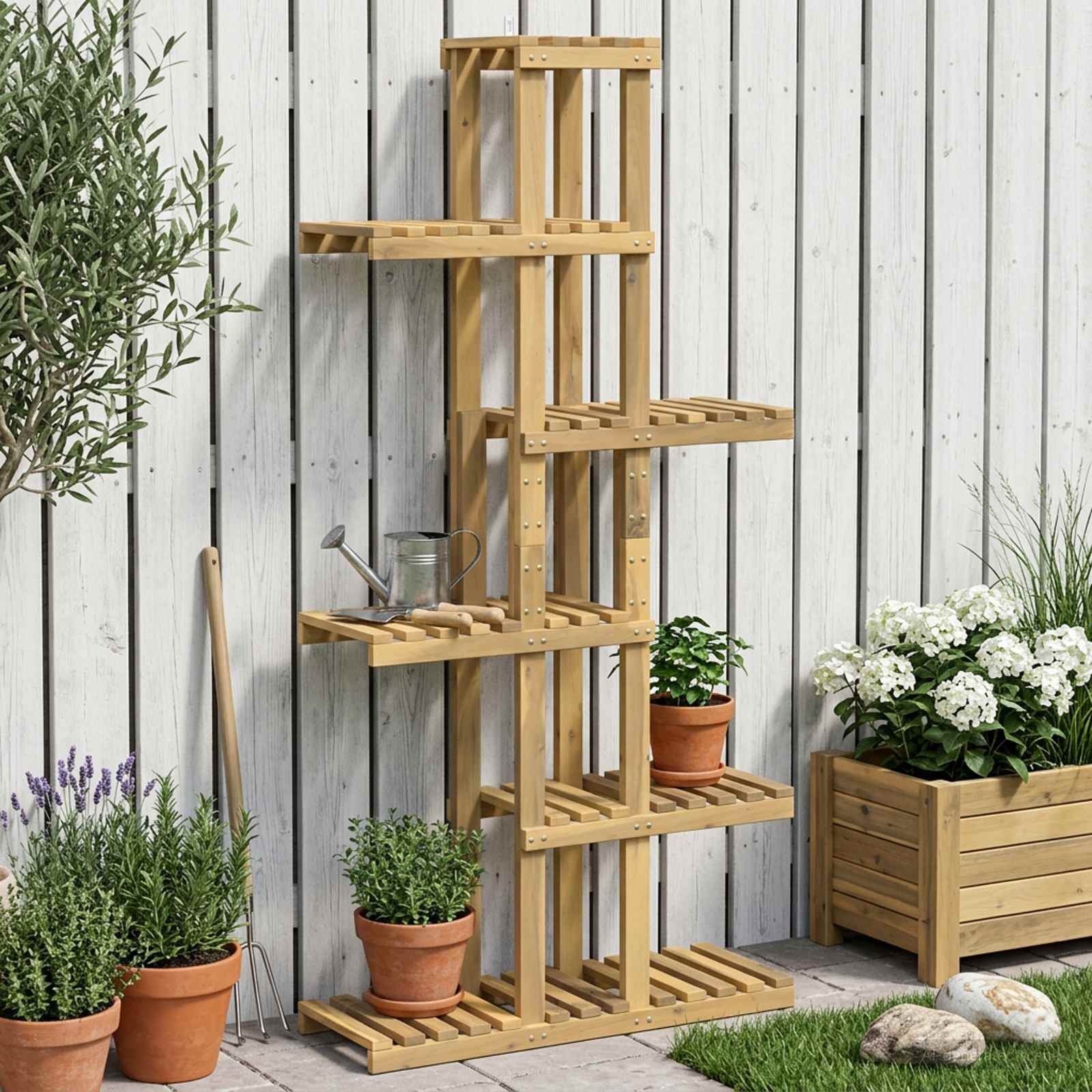 vidaXL Stojak na rośliny Biały 68 x 23,5 x 140 cm Lite Drewno Akacji