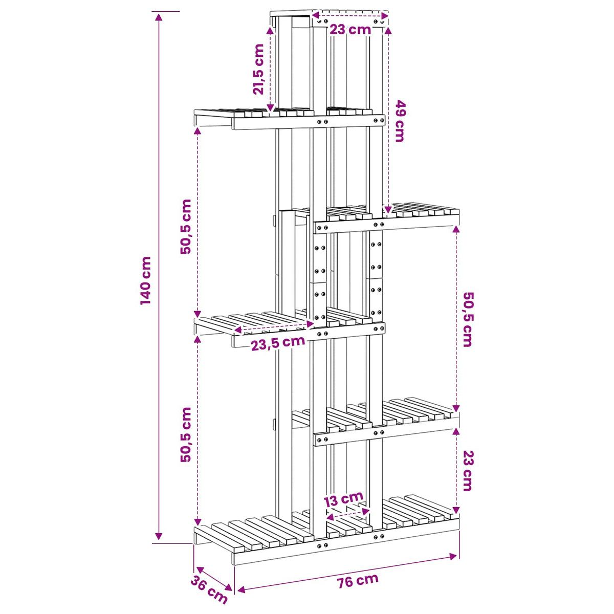 vidaXL Stojak na rośliny Biały 68 x 23,5 x 140 cm Lite Drewno Akacji