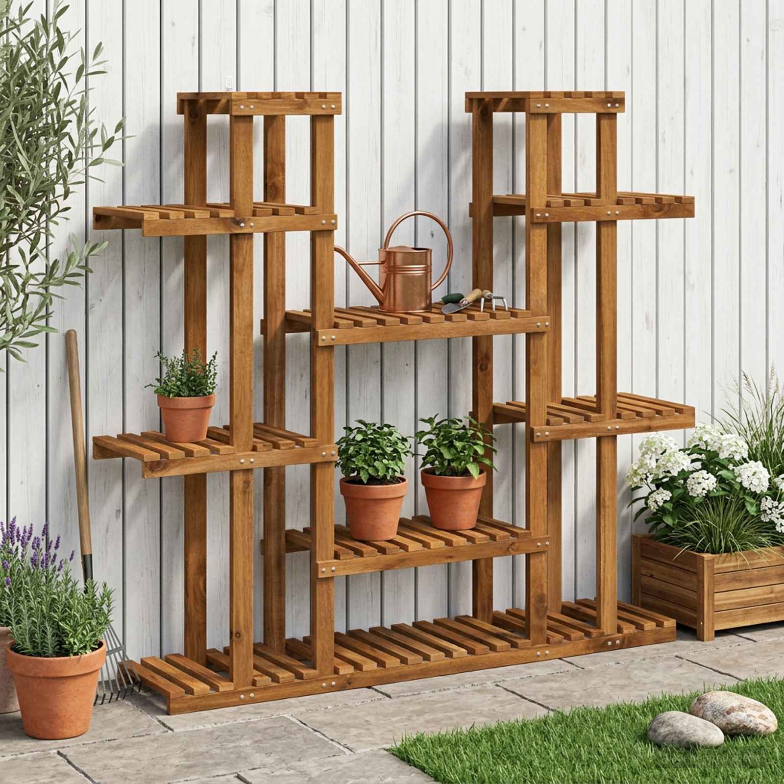 vidaXL Stojak na rośliny naturalny 123 x 25 x 114,5 cm