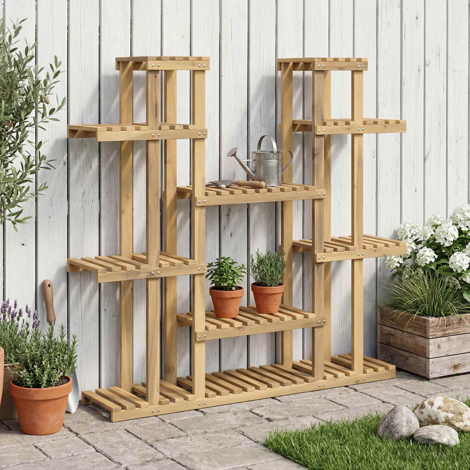 vidaXL Stojak na rośliny Biały 123 x 25 x 114,5 cm Lite Drewno Akacji