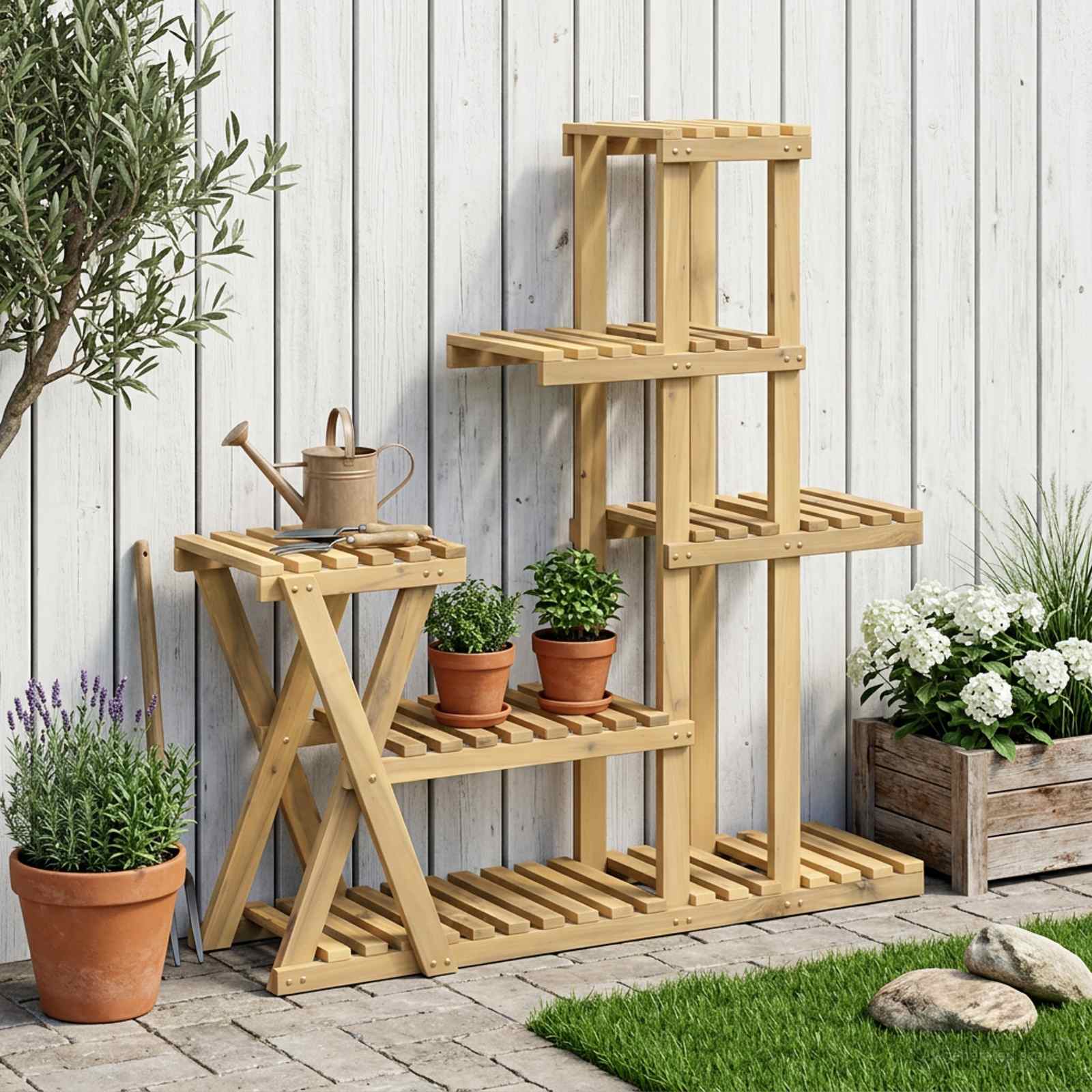 vidaXL Stojak na rośliny Biały 95 x 25 x 101,5 cm Lite Drewno Akacji