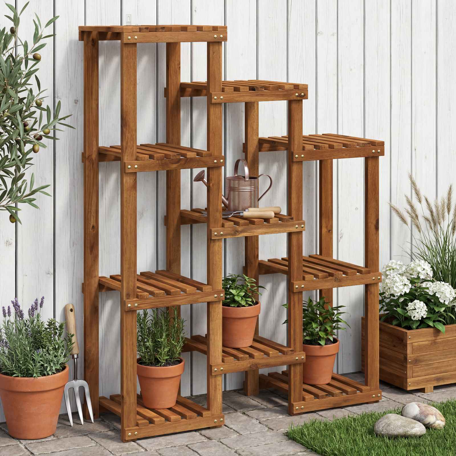 vidaXL Stojak na rośliny naturalny 85 x 30 x 114,5 cm