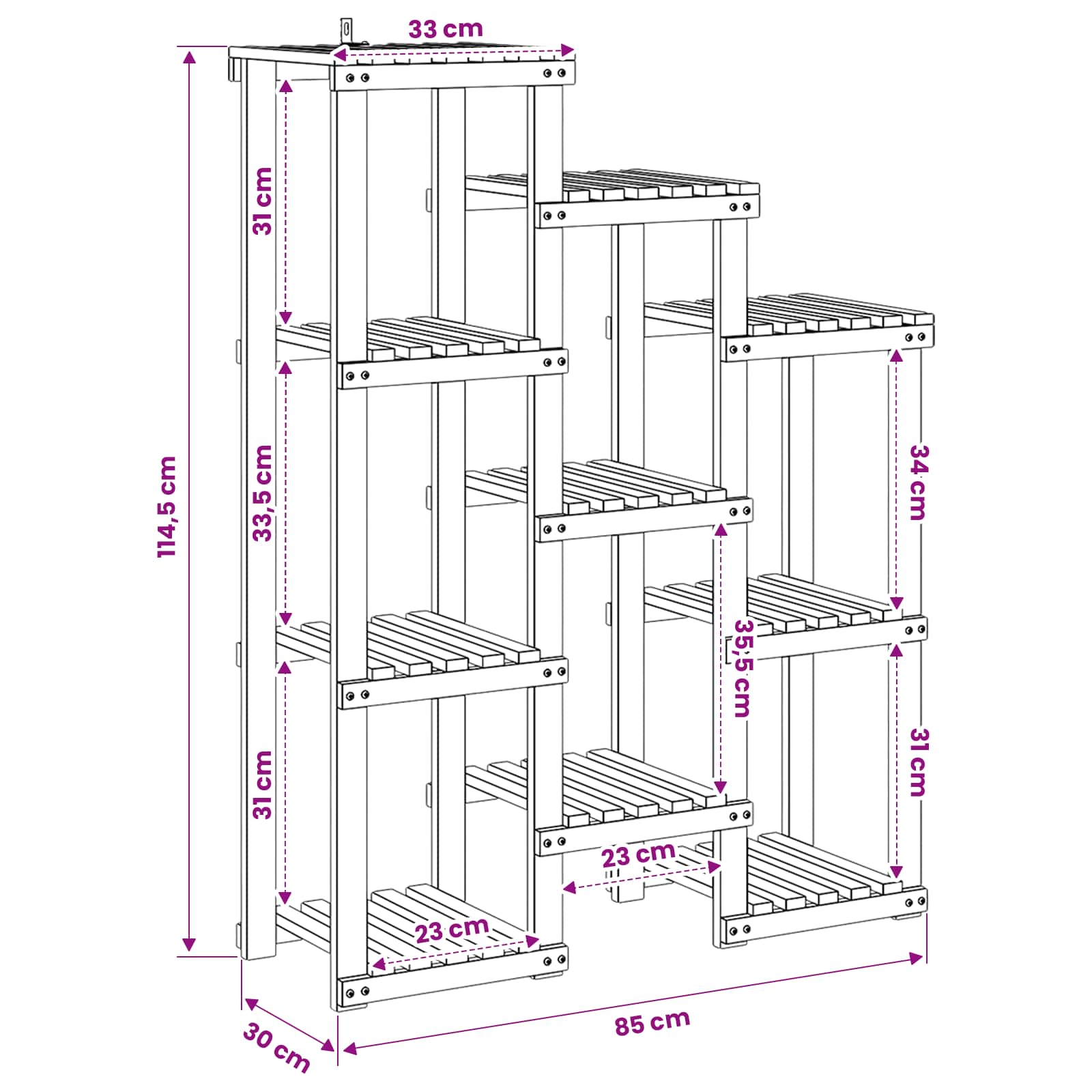 vidaXL Stojak na rośliny naturalny 85 x 30 x 114,5 cm