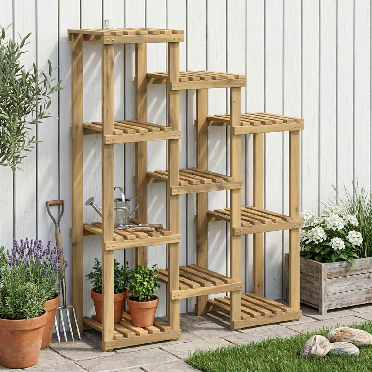 vidaXL Stojak na rośliny Biały 85 x 30 x 114,5 cm Lite Drewno Akacji