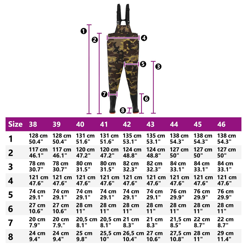 vidaXL Waders z butami Poliester powlekany PVC Rozmiar 42 Moro