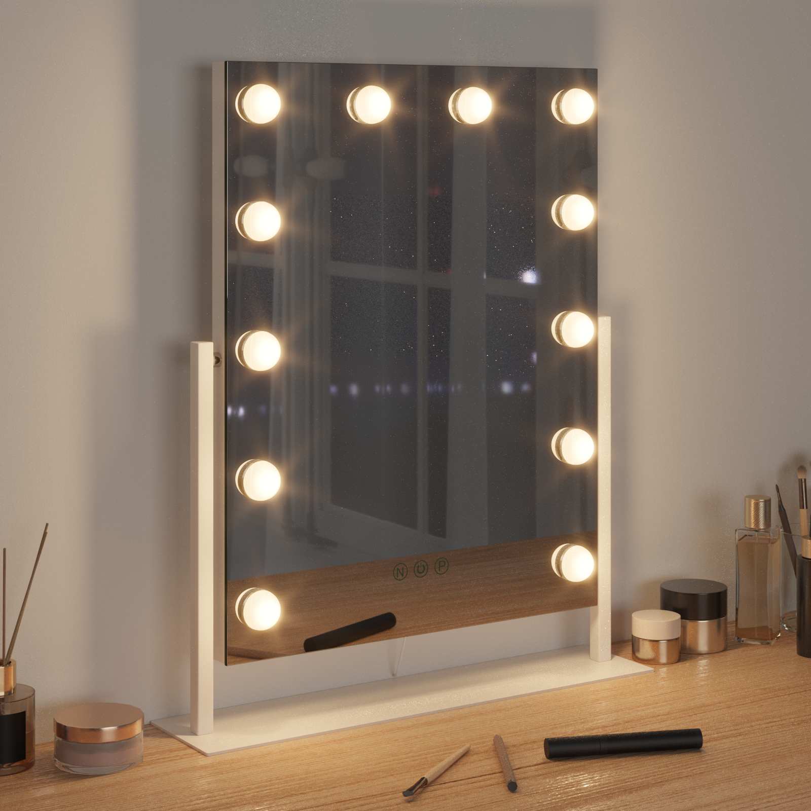 vidaXL Lustro LED do toaletki Biały 44 x 10 x 53 cm Szkło i stal