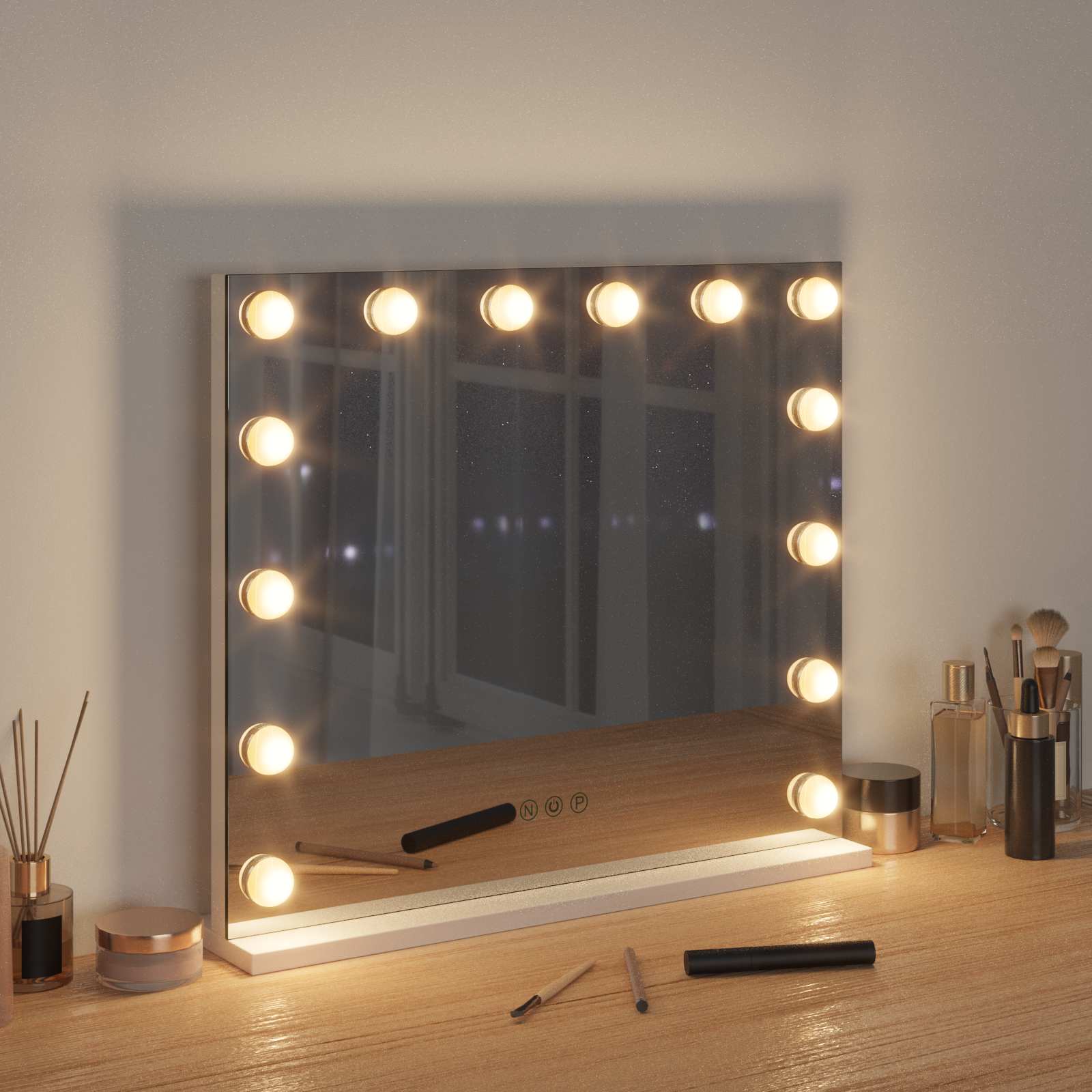 vidaXL Lustro LED do toaletki Biały 50 x 10 x 44 cm Szkło i stal