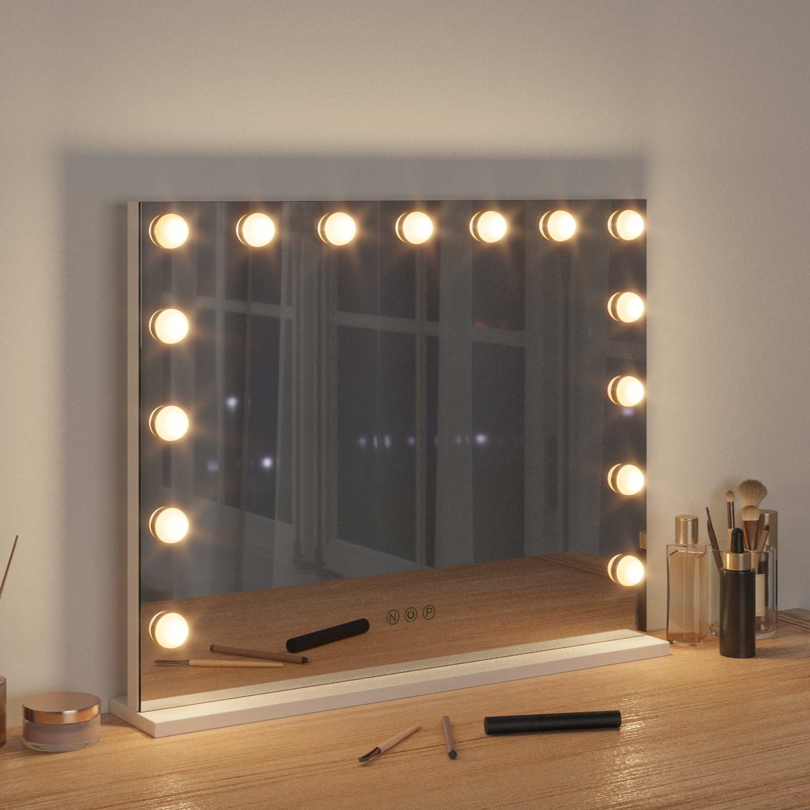 vidaXL Lustro LED do toaletki Biały 58 x 10 x 47 cm Szkło i stal