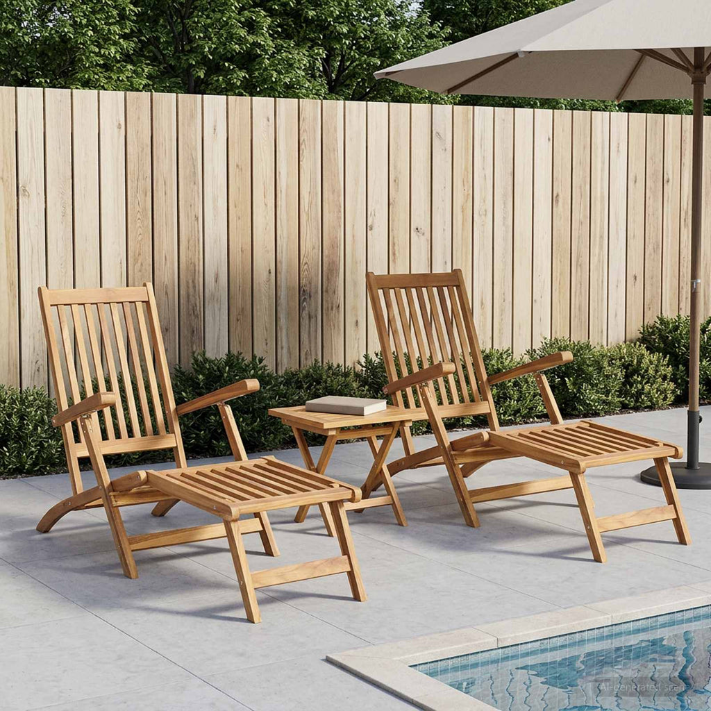vidaXL Składane krzesło ogrodowe z stolikiem 2 pcs naturalny