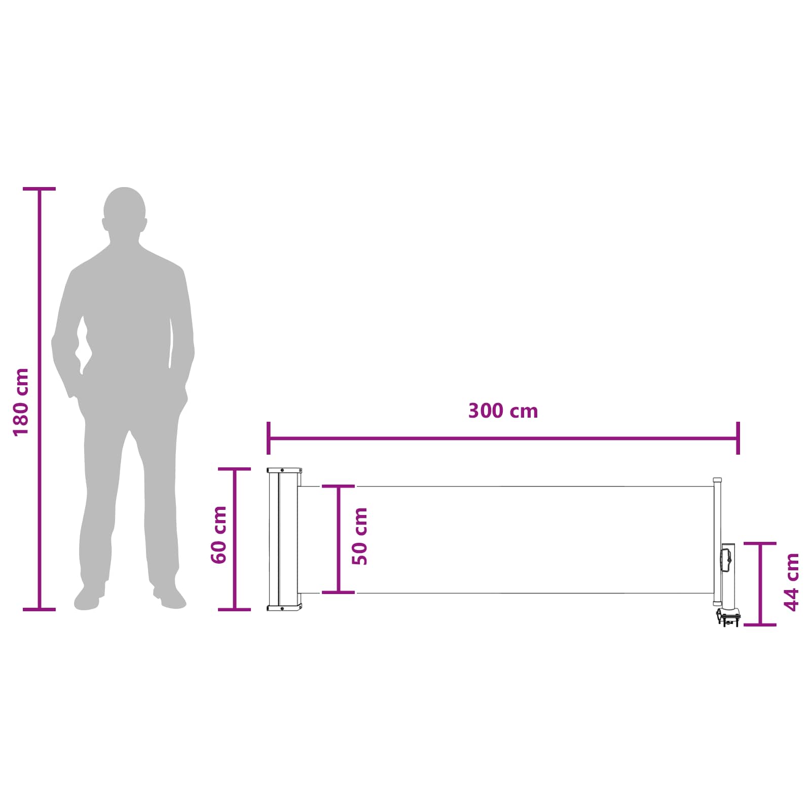 vidaXL Boczny Markiz 60 x 300 cm Prostokątny Biały
