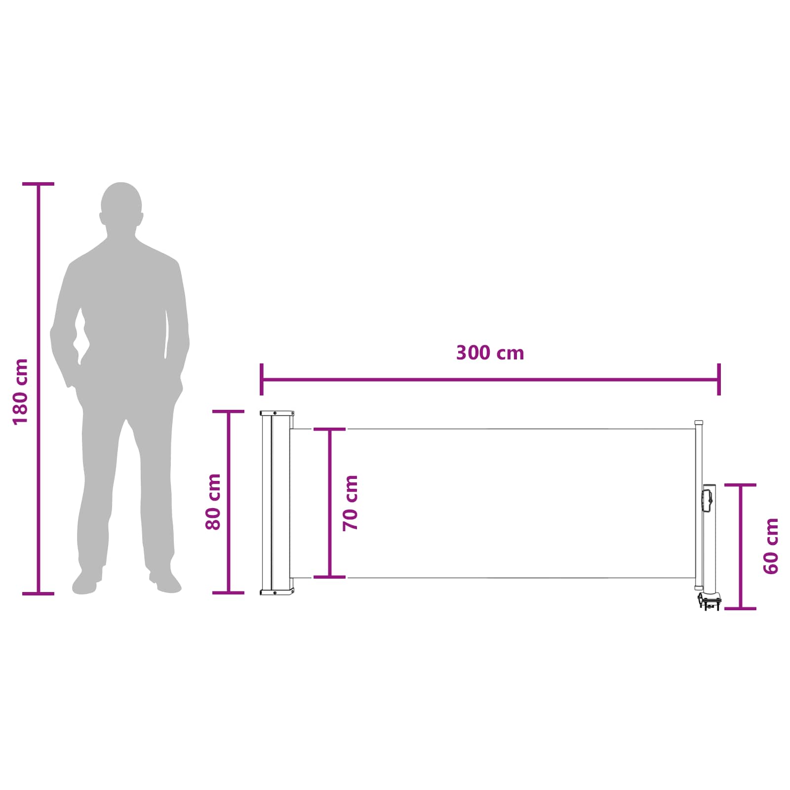 vidaXL Boczny Markiz 80 x 300 cm 100% poliester, żelazo, stal