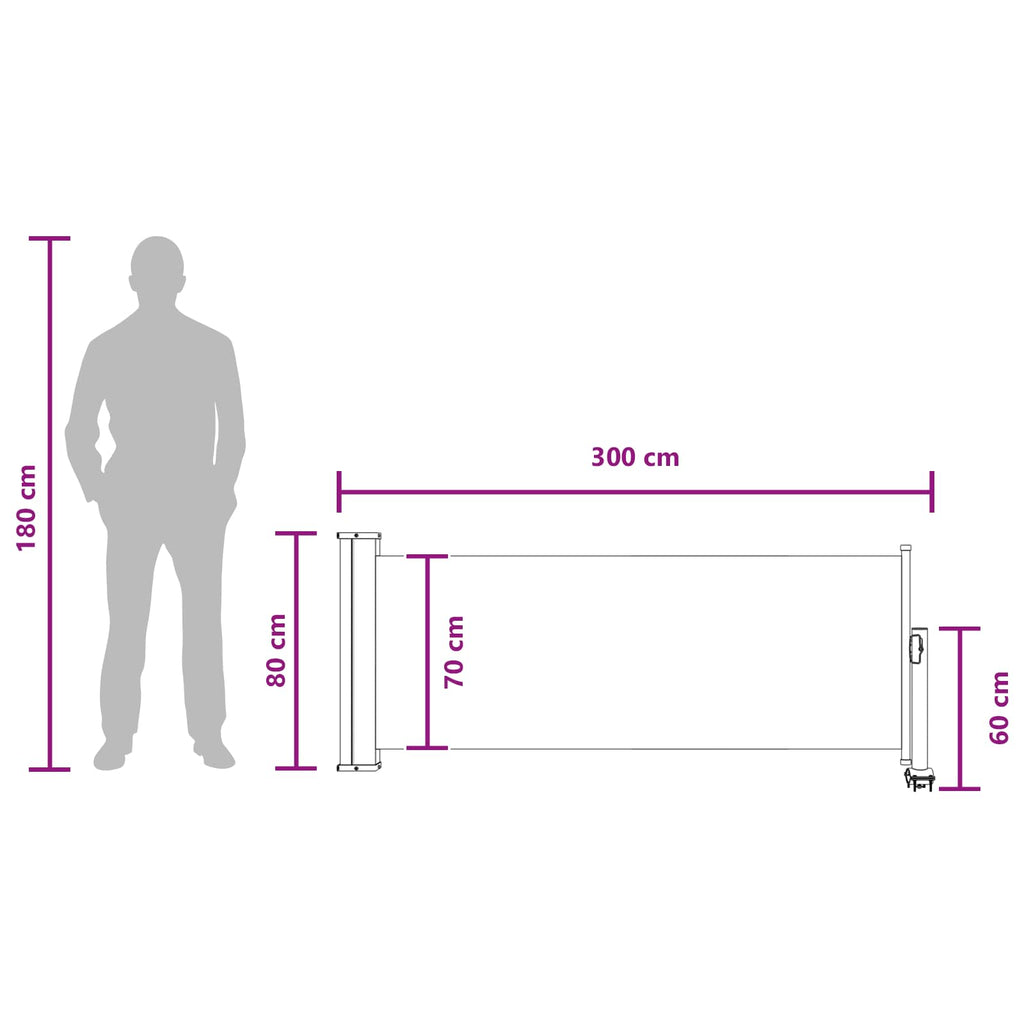 vidaXL Boczny Markiz 80 x 300 cm 100% poliester, żelazo, stal