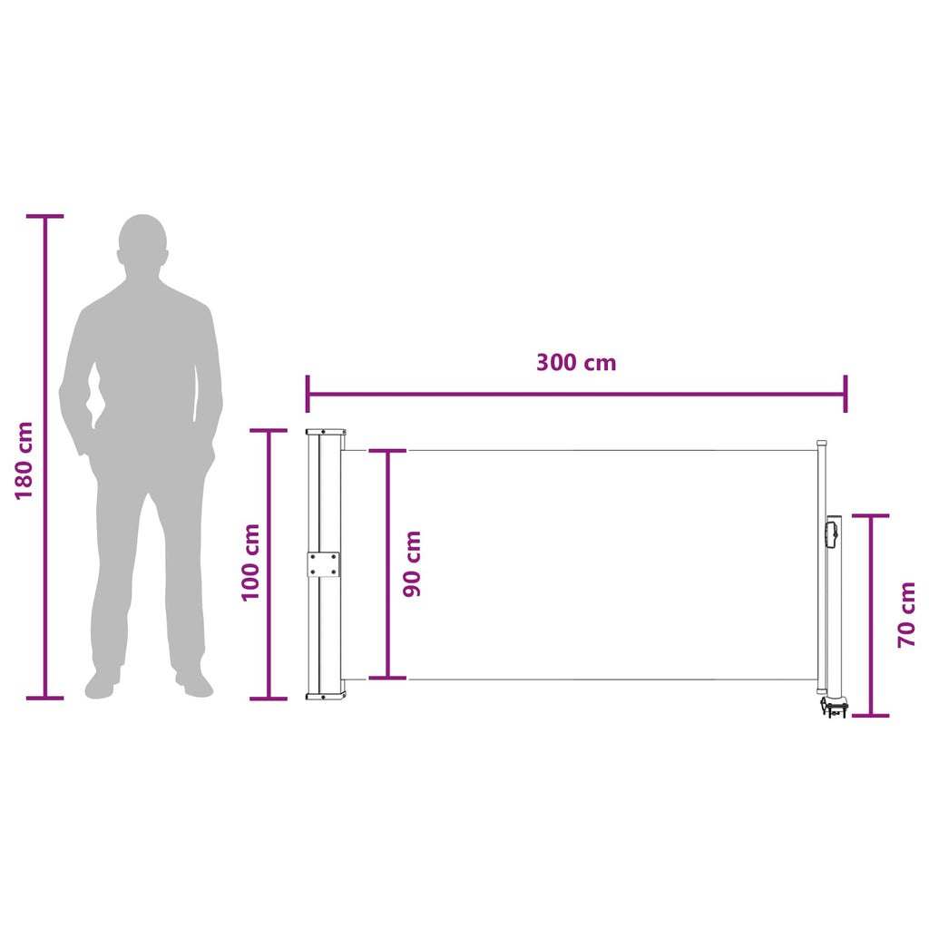 vidaXL Boczny Markiz 100 x 300 cm 100% poliester, żelazo, stal