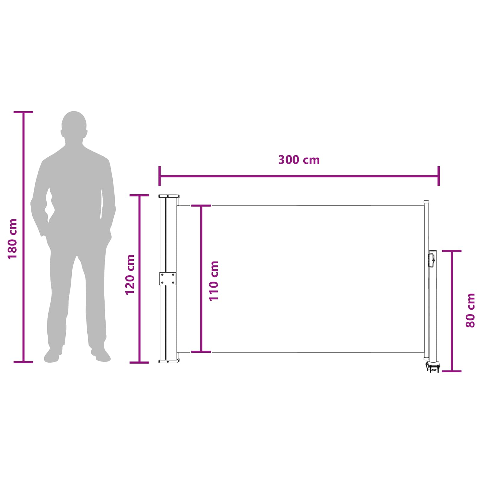 vidaXL Boczny Markiz 117 x 300 cm 100% poliester, żelazo, stal