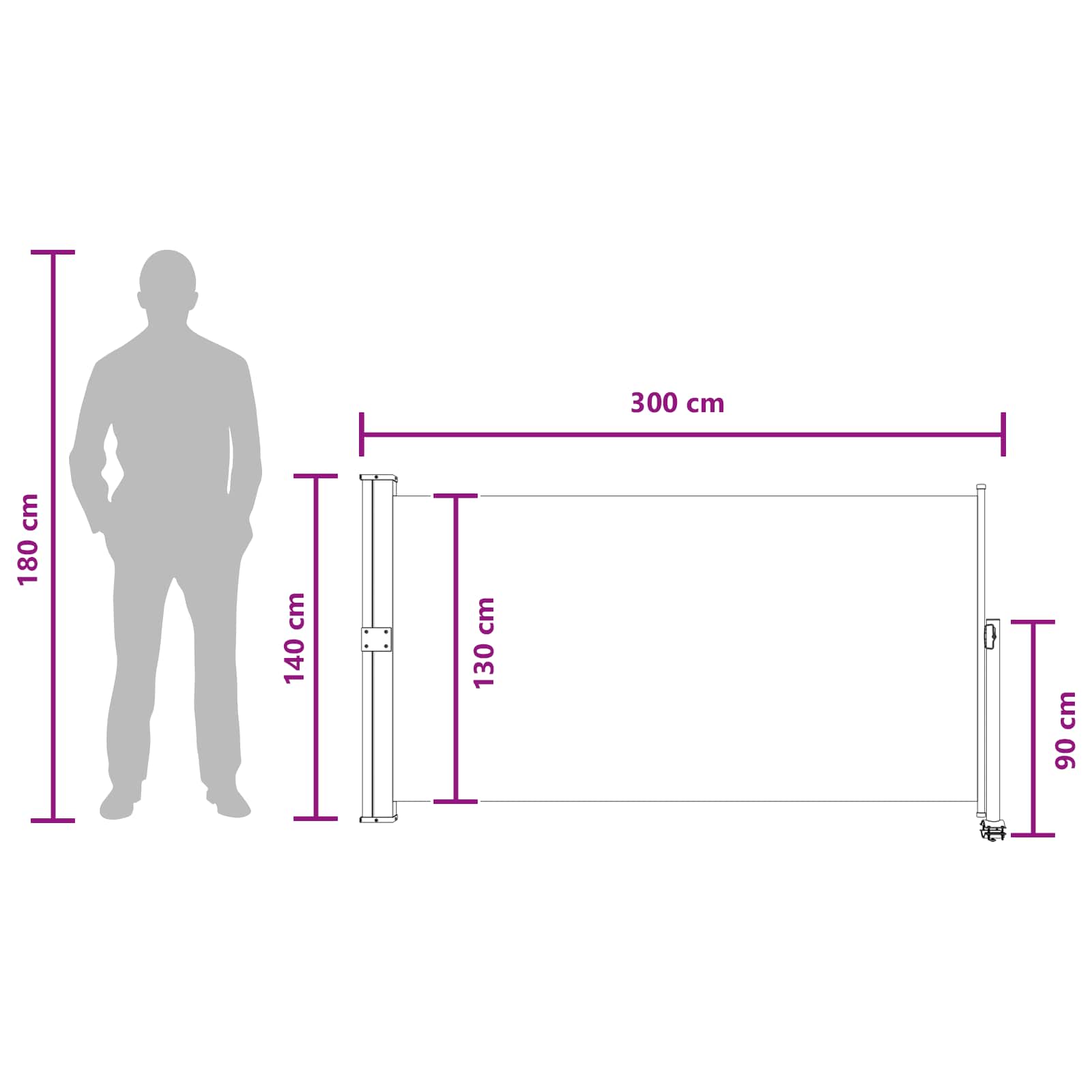 vidaXL Boczny Markiz 140 x 300 cm 100% poliester, żelazo, stal