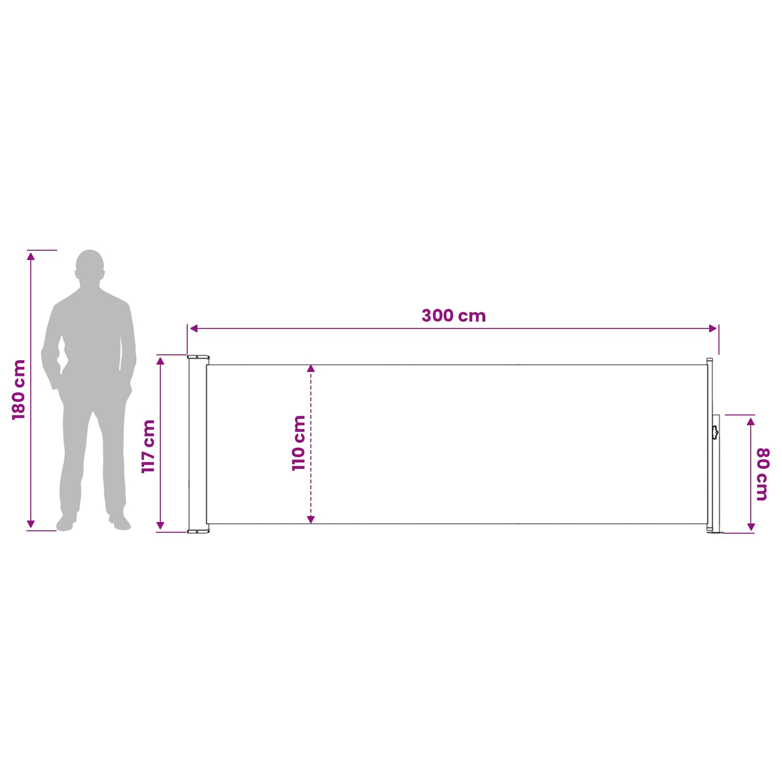 vidaXL Rozkładany boczny markiz 120 x 300 cm Poliester Prostokątny