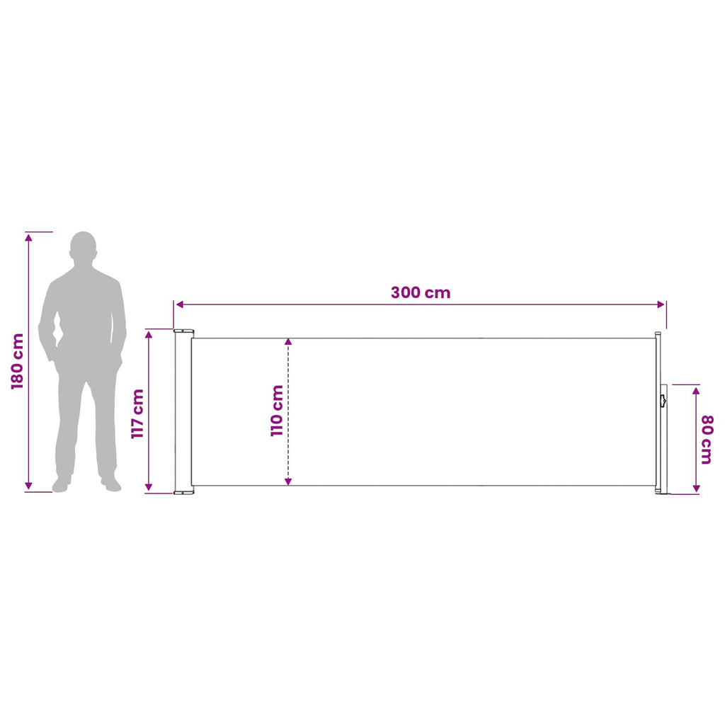vidaXL Rozkładany boczny markiz 120 x 300 cm Poliester Prostokątny