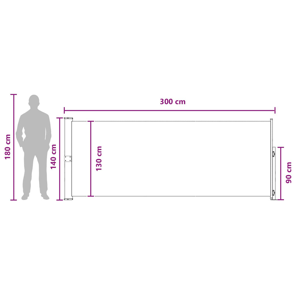 vidaXL Rozkładany boczny markiz 140 x 300 cm Poliester Prostokątny