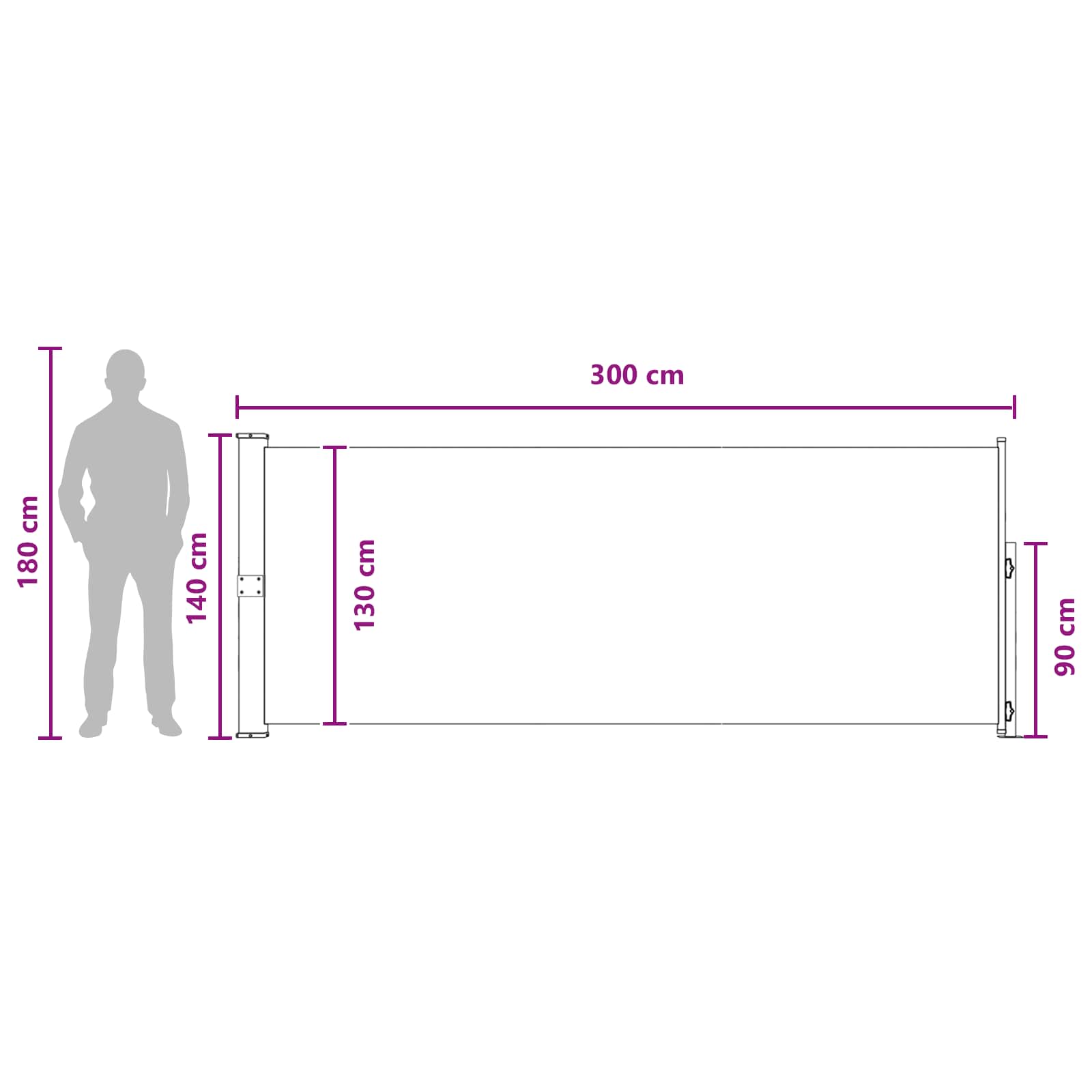 vidaXL Rozkładany boczny markiz 140 x 300 cm Poliester Prostokątny