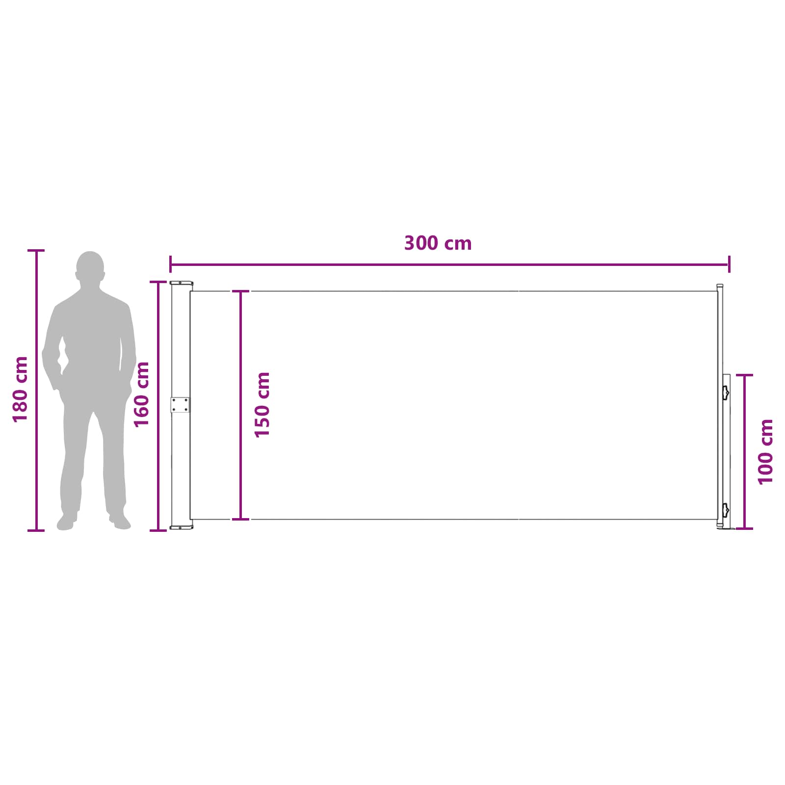 vidaXL Rozkładany boczny markiz 160 x 300 cm Poliester Prostokątny