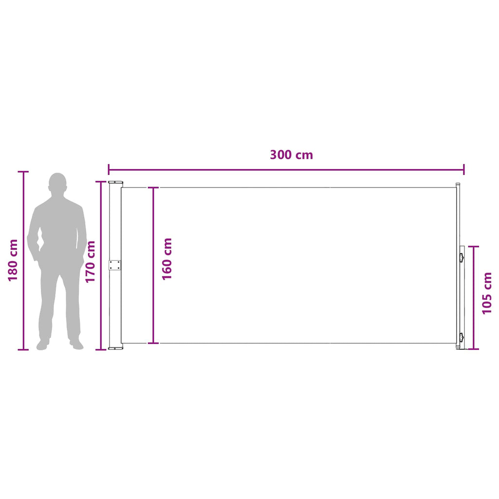 vidaXL Rozkładany boczny markiz 170 x 300 cm Poliester Prostokątny